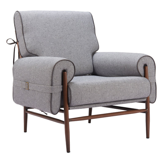 34" Gray And Brown Upholstered Arm Chair-0
