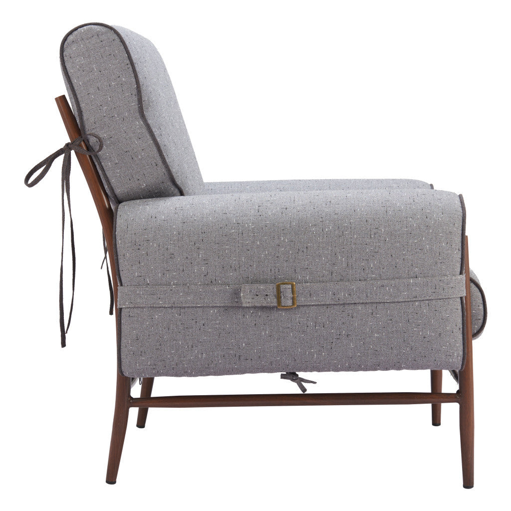34" Gray And Brown Upholstered Arm Chair-2