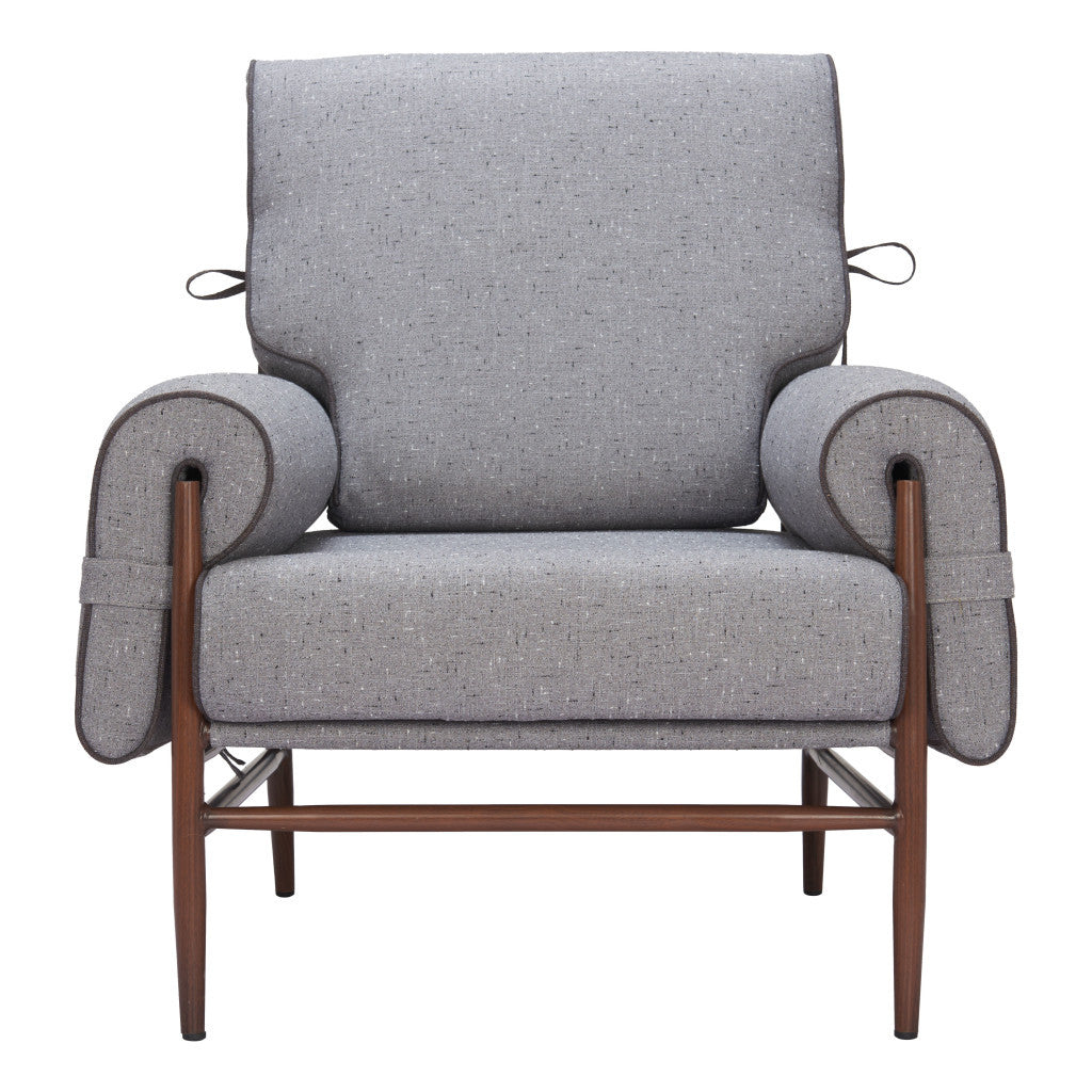 34" Gray And Brown Upholstered Arm Chair-3