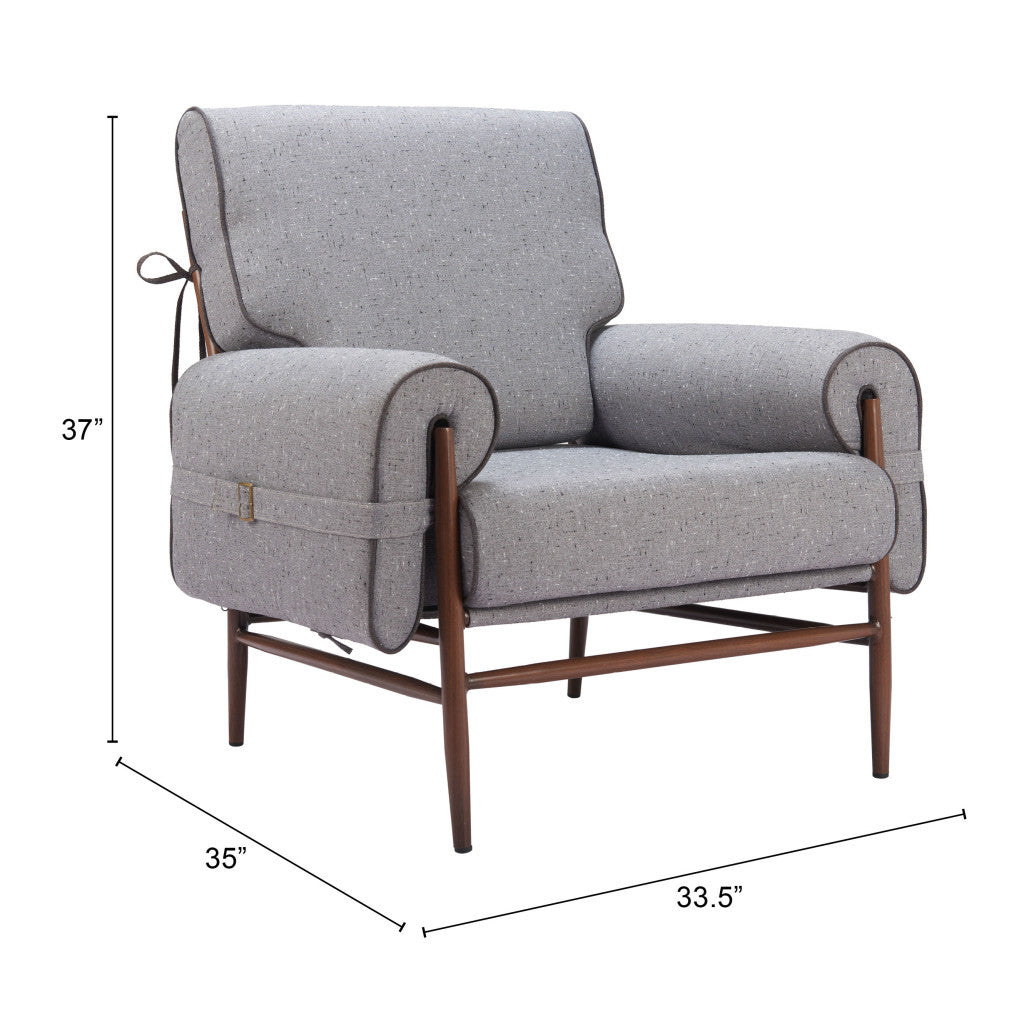 34" Gray And Brown Upholstered Arm Chair-8