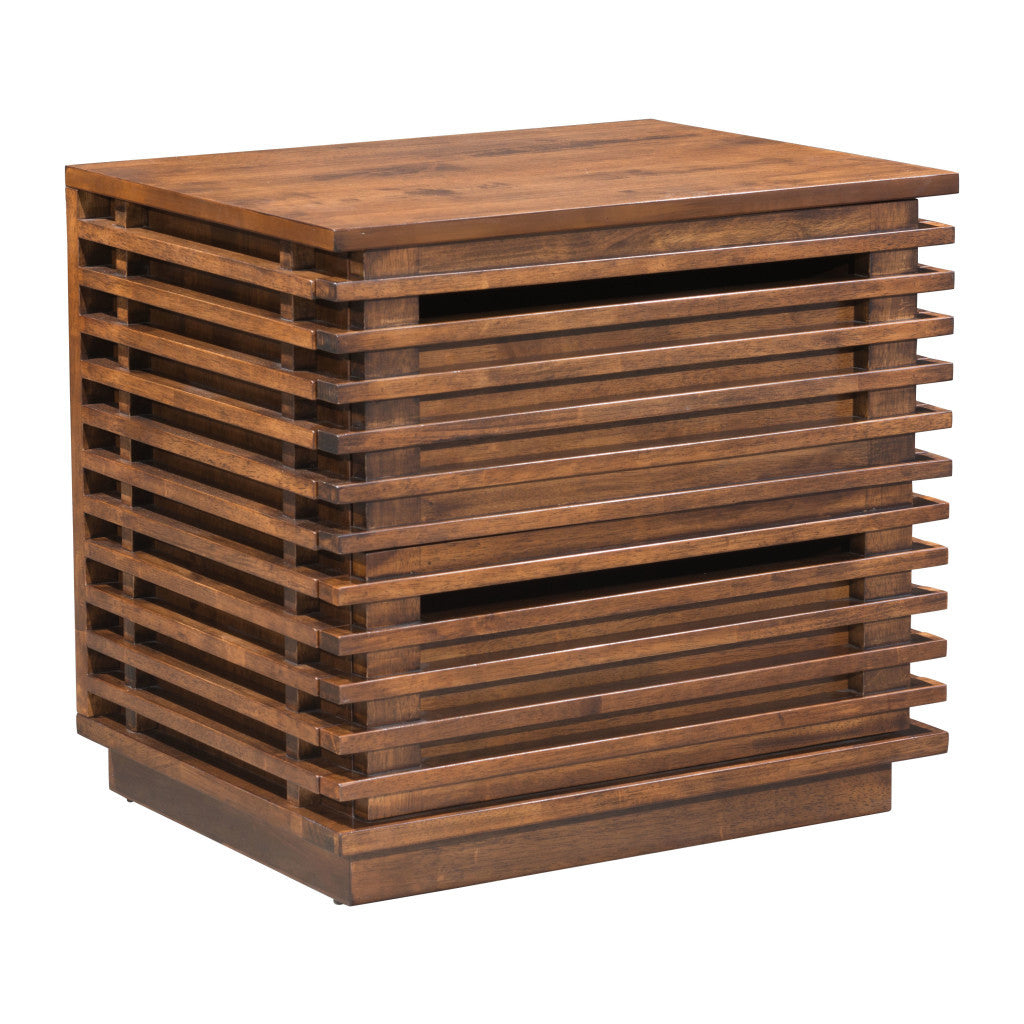 22" Brown Wood Block End Table With Two Drawers-0