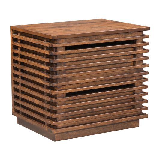 22" Brown Wood Block End Table With Two Drawers-0