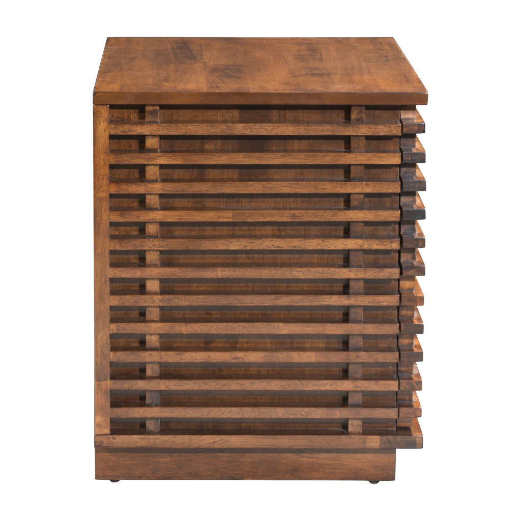 22" Brown Wood Block End Table With Two Drawers-2