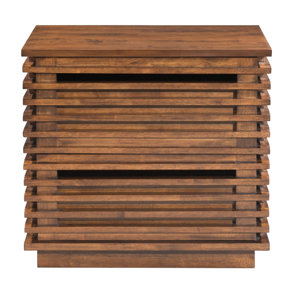 22" Brown Wood Block End Table With Two Drawers-3