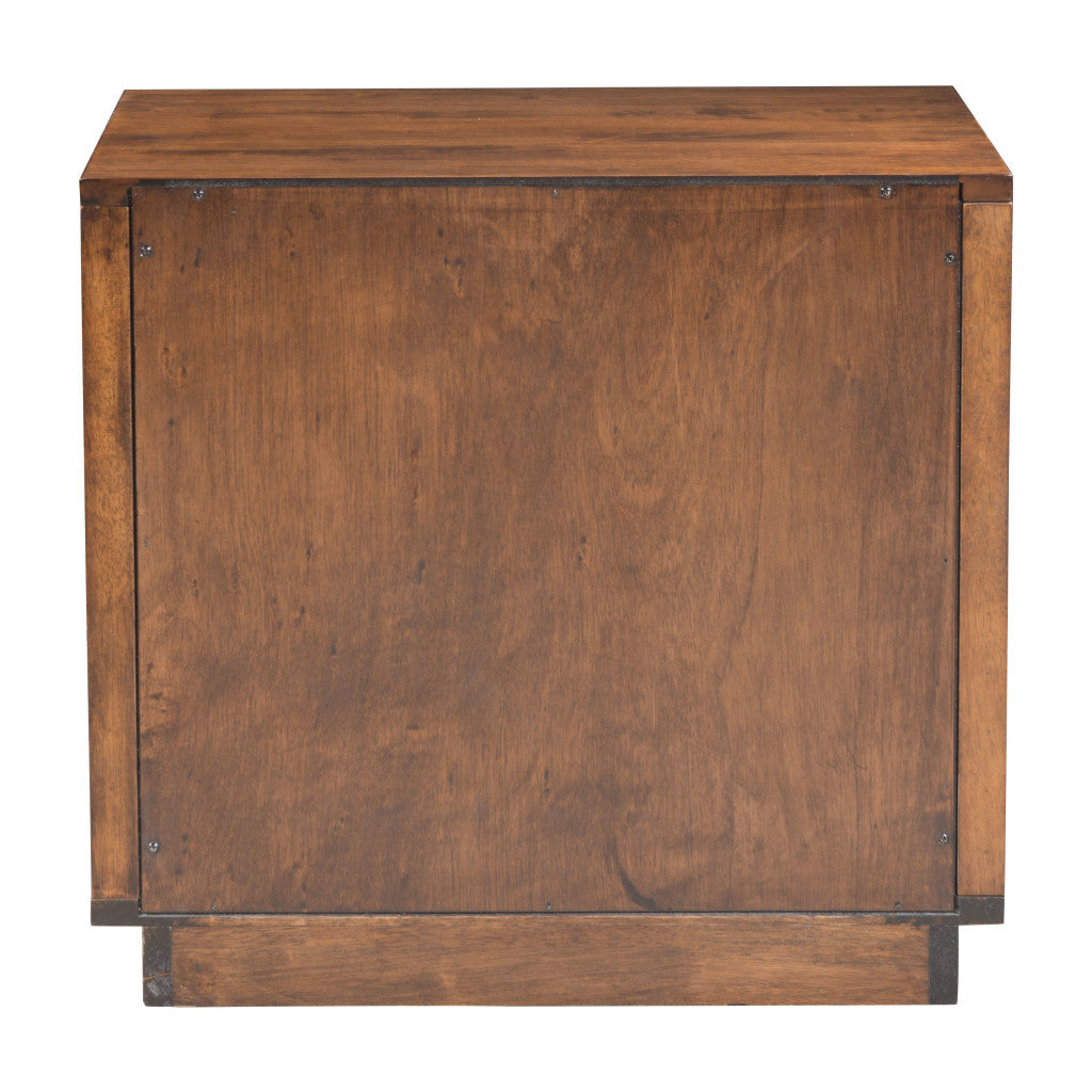 22" Brown Wood Block End Table With Two Drawers-4