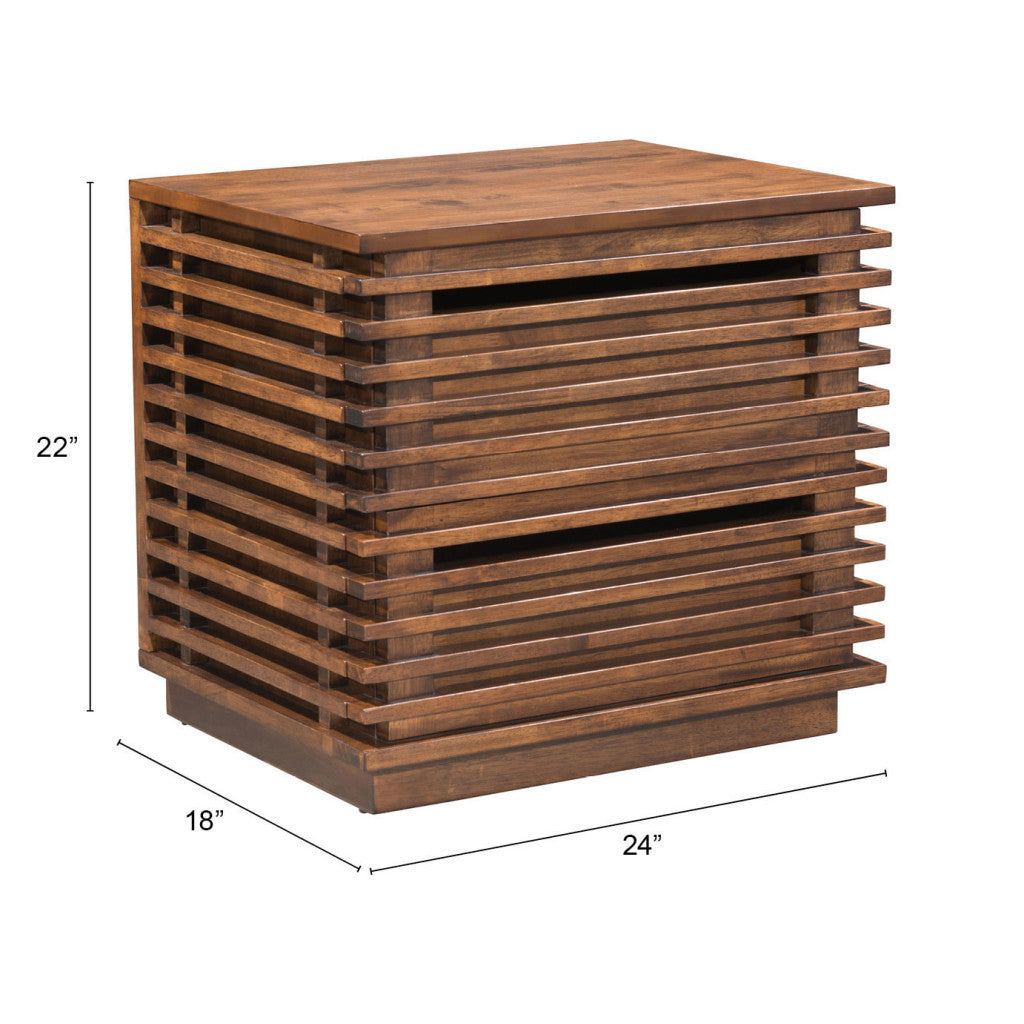 22" Brown Wood Block End Table With Two Drawers-7