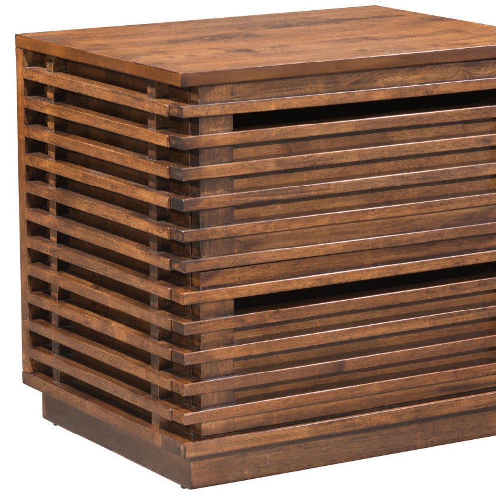 22" Brown Wood Block End Table With Two Drawers-6