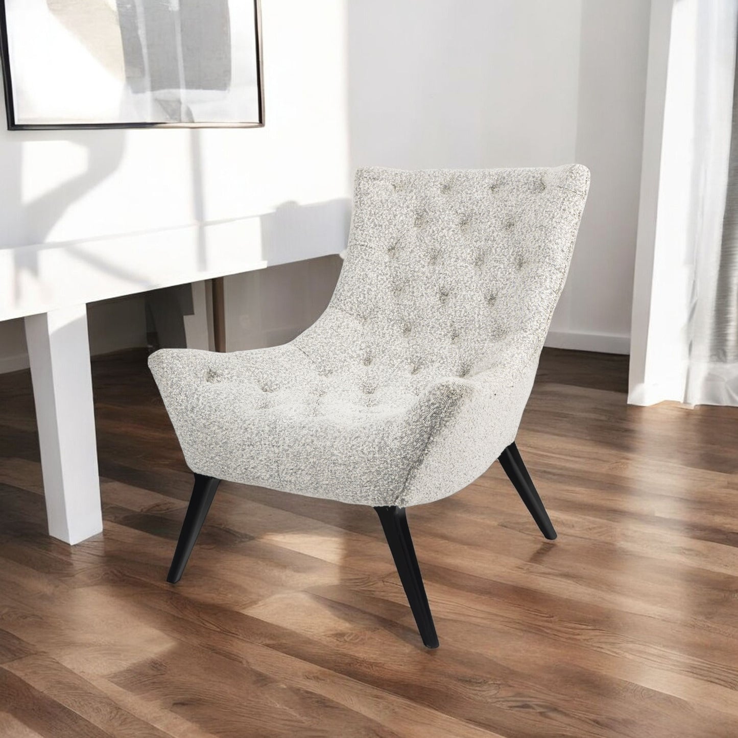 32" Gray and Black Tufted Boucle Lounge Chair-2
