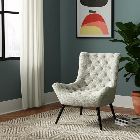 32" Gray and Black Tufted Boucle Lounge Chair-1