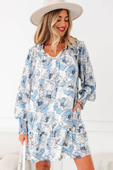 Floral Ruffle Tie Neck Mini Dress