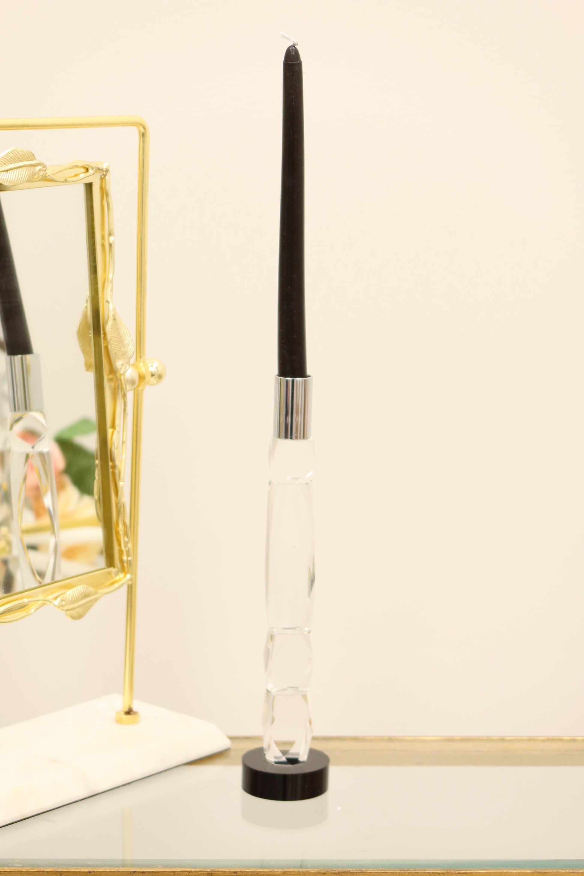11" Silver Clear And Black Crystal Tabletop Taper Candlestick-5