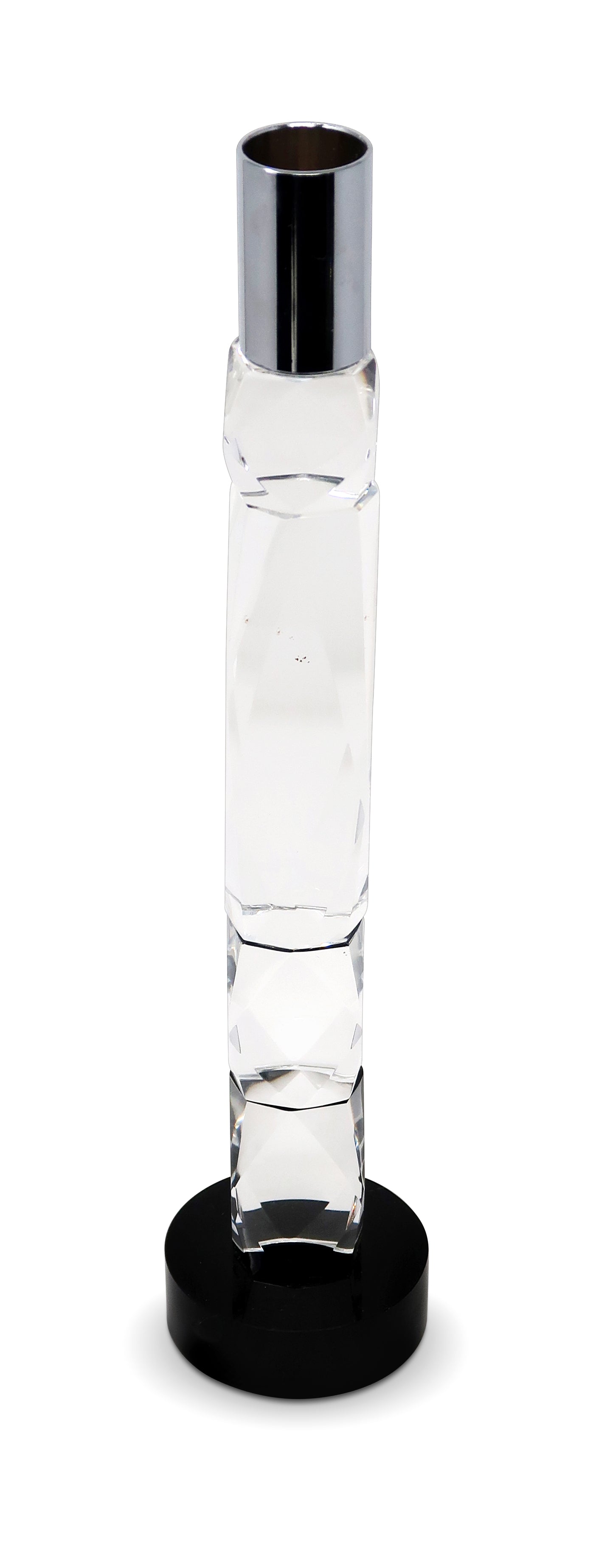 11" Silver Clear And Black Crystal Tabletop Taper Candlestick-1