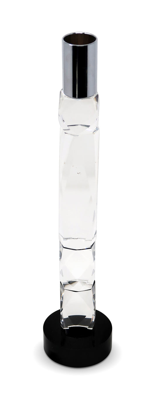 11" Silver Clear And Black Crystal Tabletop Taper Candlestick-1