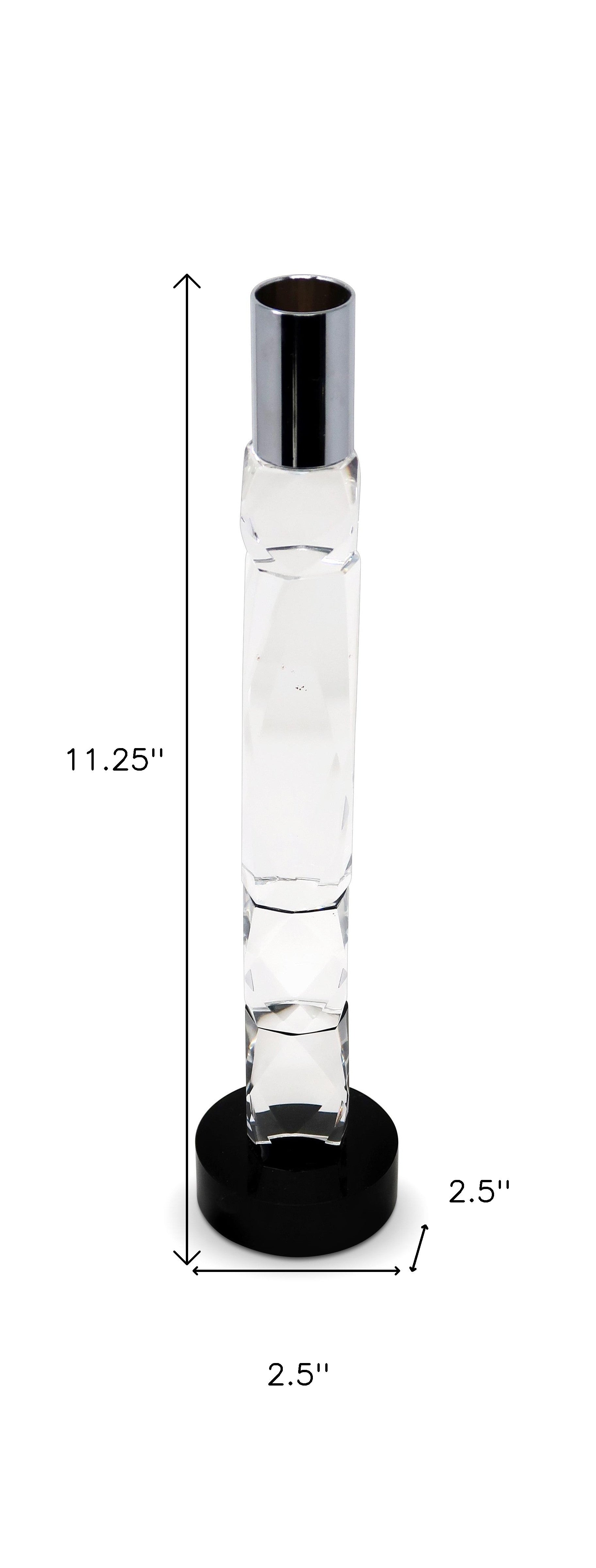 11" Silver Clear And Black Crystal Tabletop Taper Candlestick-6
