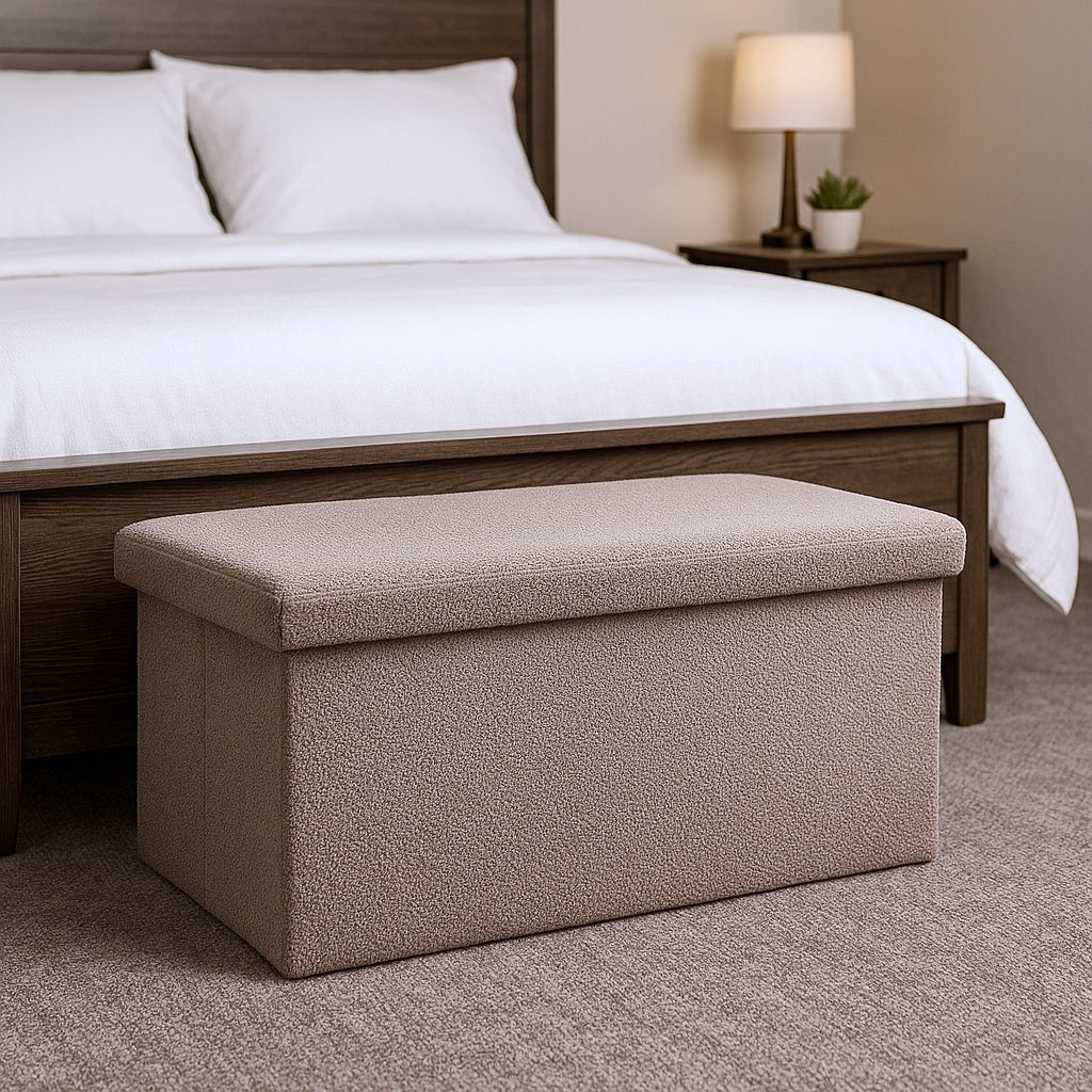 30" Taupe Boucle Storage Ottoman-1