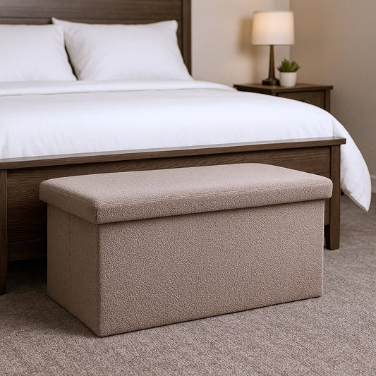 30" Taupe Boucle Storage Ottoman-1