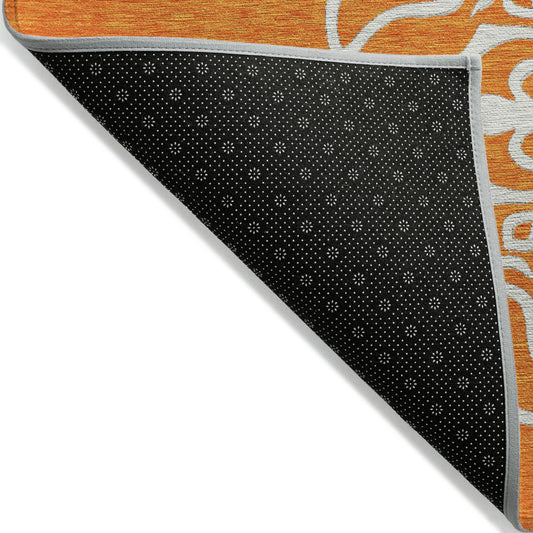 5' X 8' Orange Gray And Ivory Floral Medallion Washable Indoor Outdoor Area Rug-1