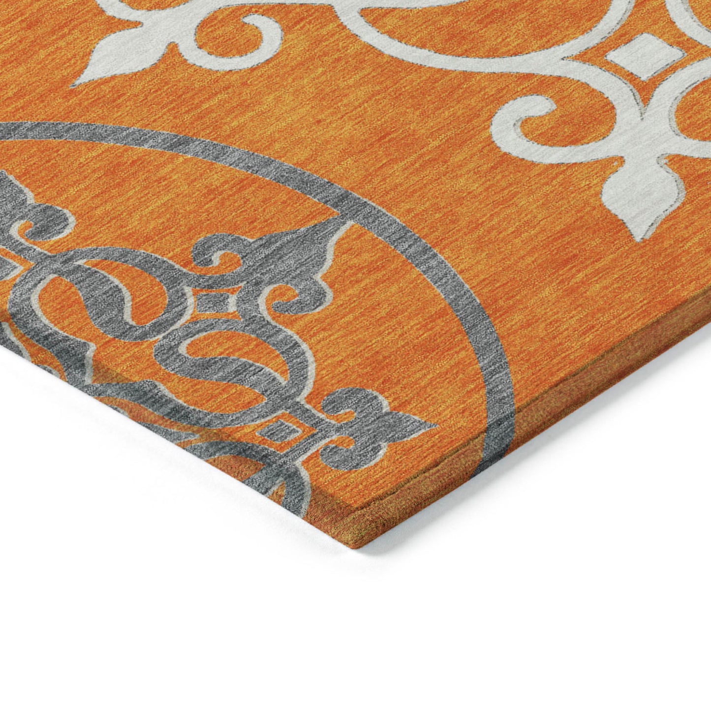 5' X 8' Orange Gray And Ivory Floral Medallion Washable Indoor Outdoor Area Rug-2