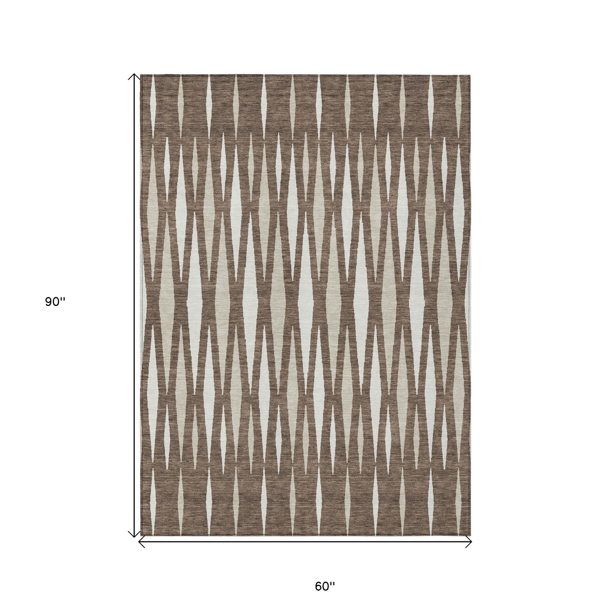 5' X 8' Brown And Ivory Geometric Washable Indoor Outdoor Area Rug-2