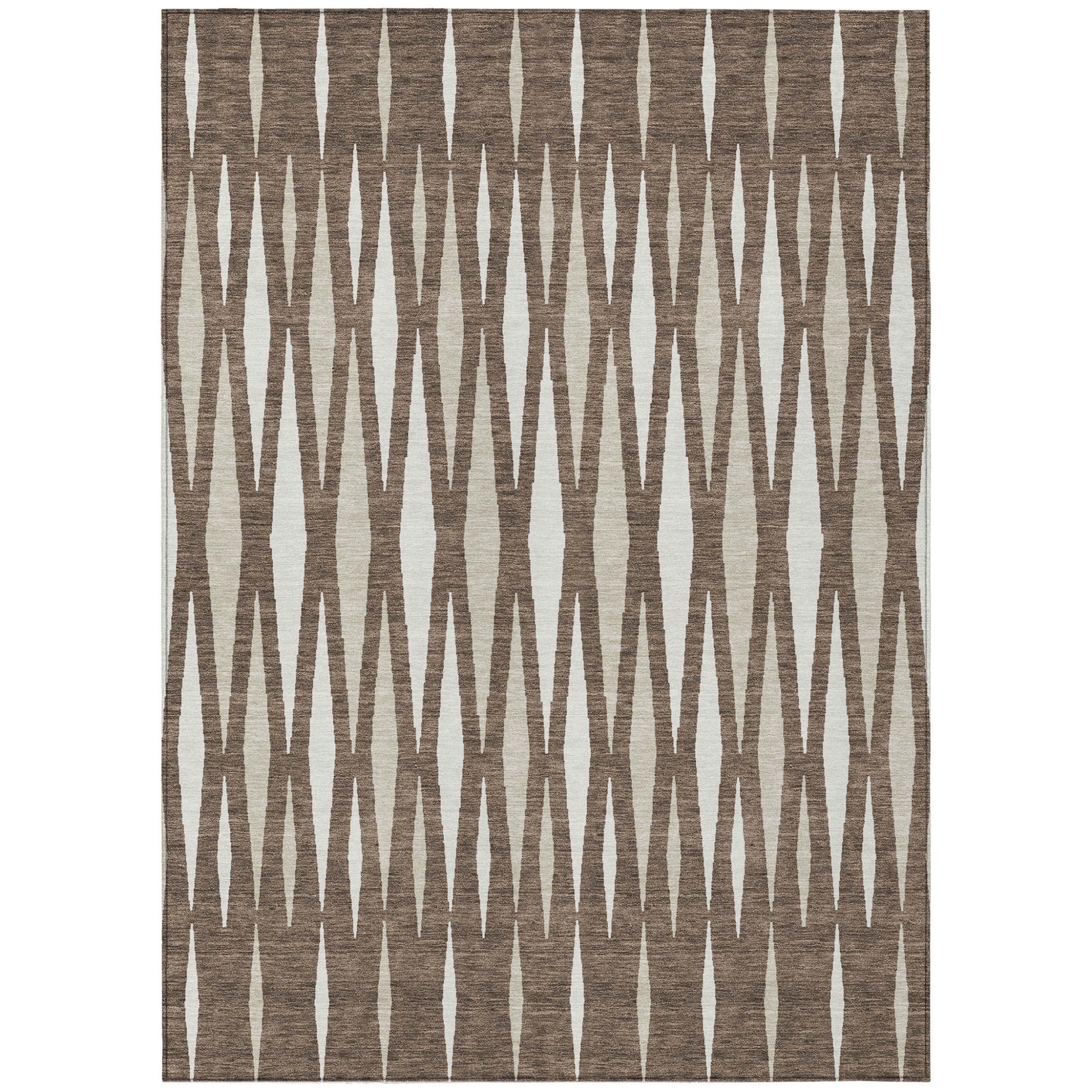 5' X 8' Brown And Ivory Geometric Washable Indoor Outdoor Area Rug-1