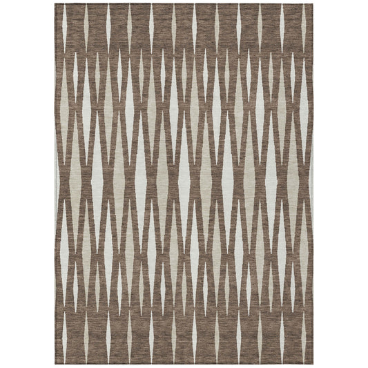5' X 8' Brown And Ivory Geometric Washable Indoor Outdoor Area Rug-1
