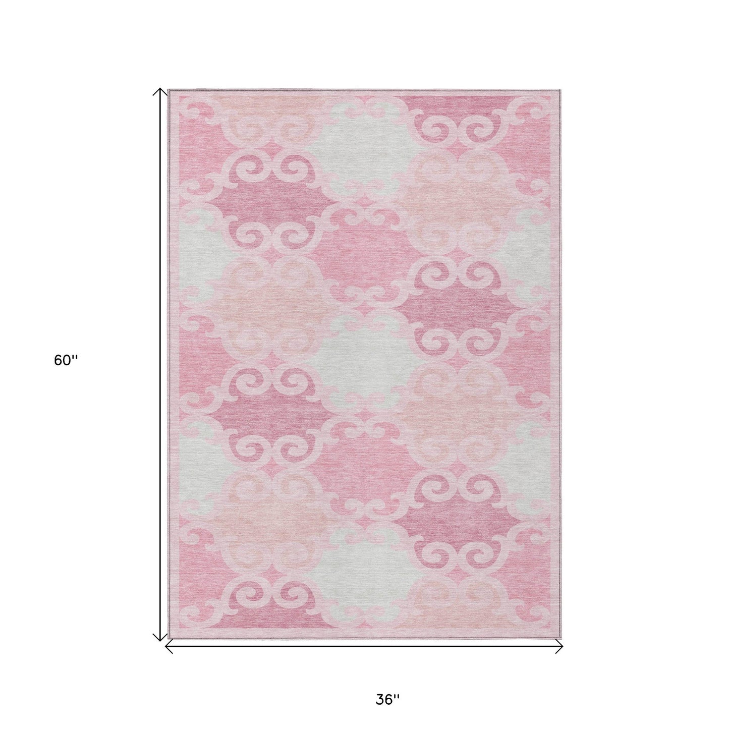 3' X 5' Pink And Gray Trellis Washable Indoor Outdoor Area Rug-2