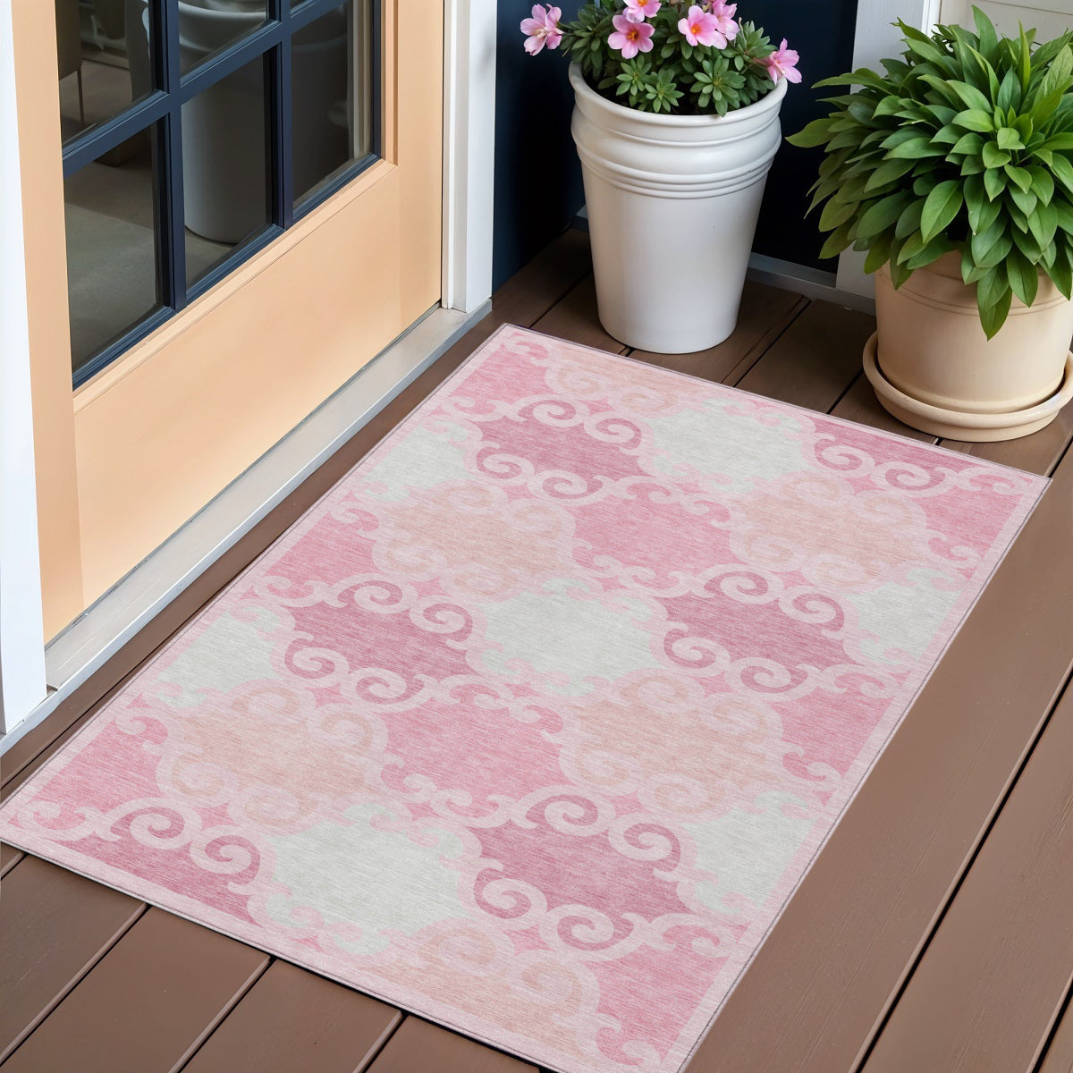 3' X 5' Pink And Gray Trellis Washable Indoor Outdoor Area Rug-0