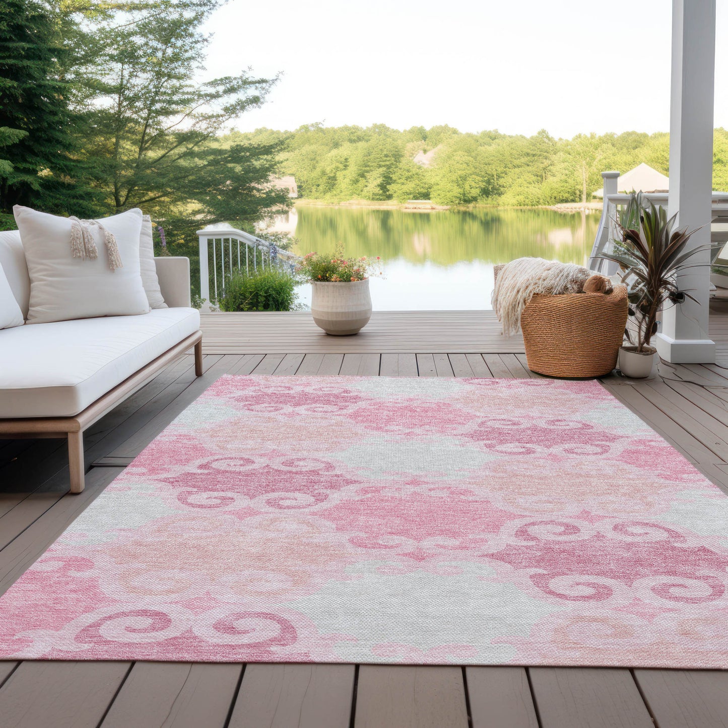 3' X 5' Pink And Gray Trellis Washable Indoor Outdoor Area Rug-7