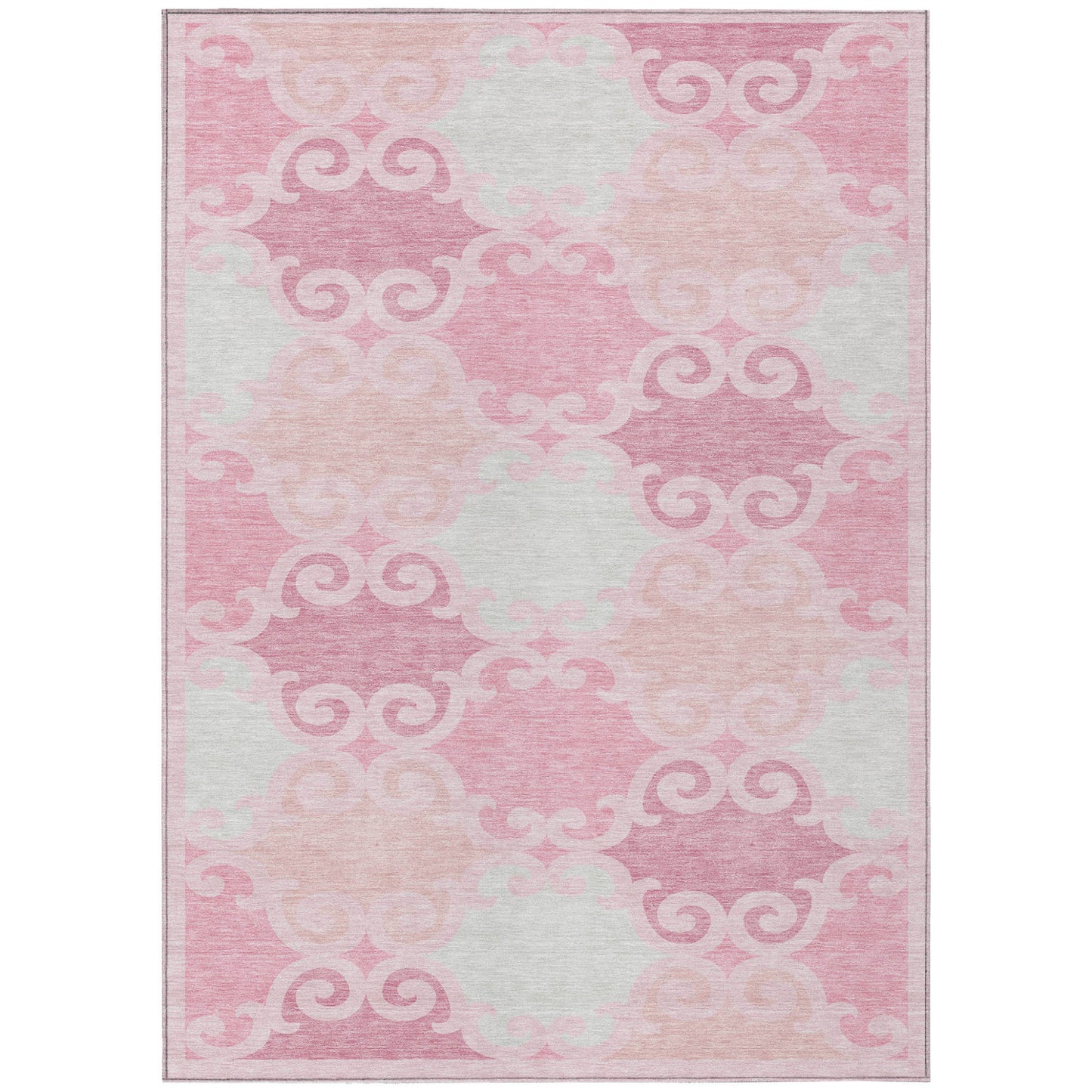 3' X 5' Pink And Gray Trellis Washable Indoor Outdoor Area Rug-1