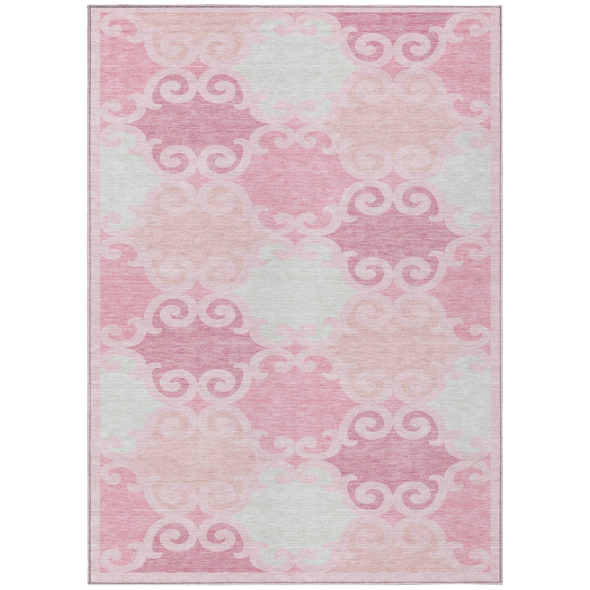 3' X 5' Pink And Gray Trellis Washable Indoor Outdoor Area Rug-1