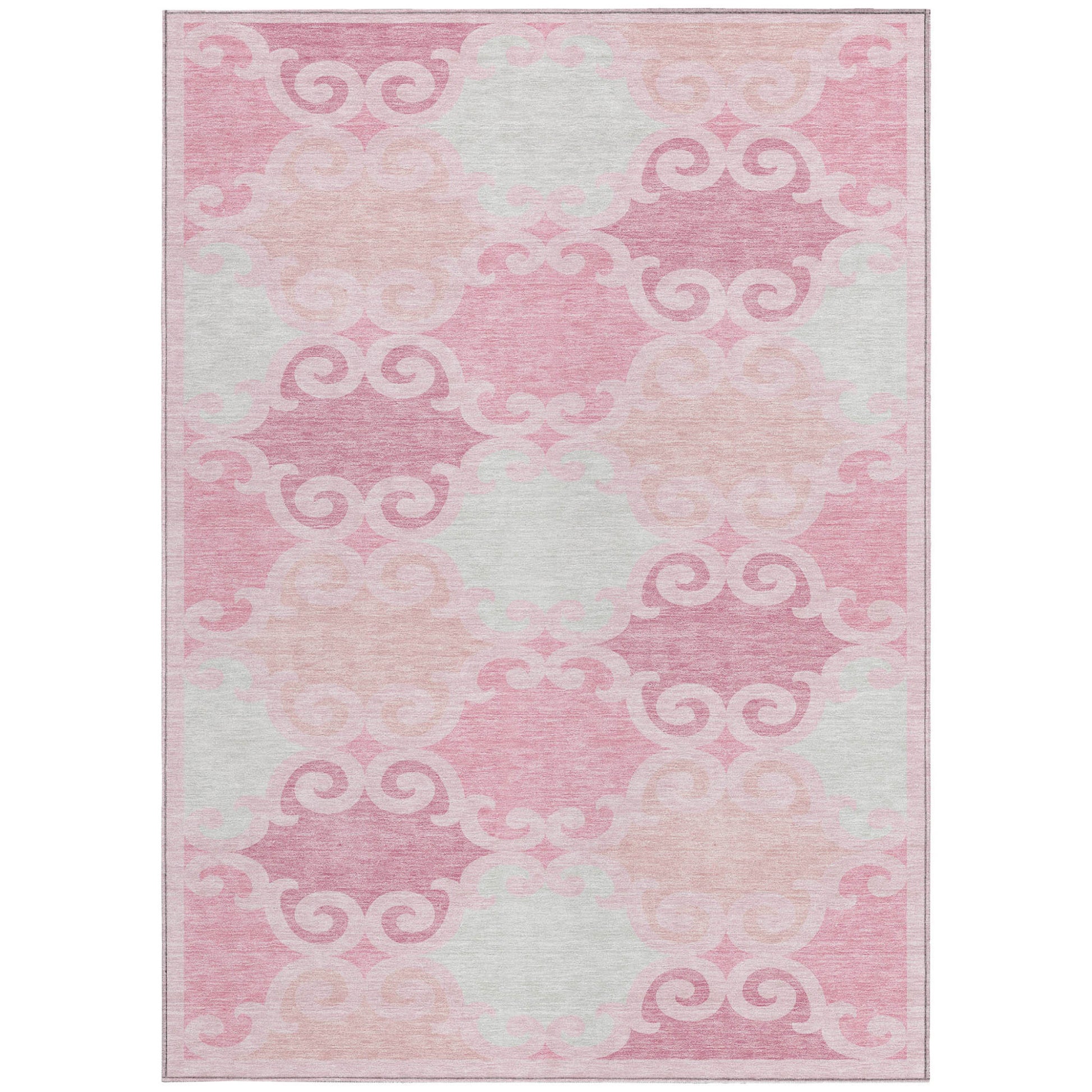 3' X 5' Pink And Gray Trellis Washable Indoor Outdoor Area Rug-6