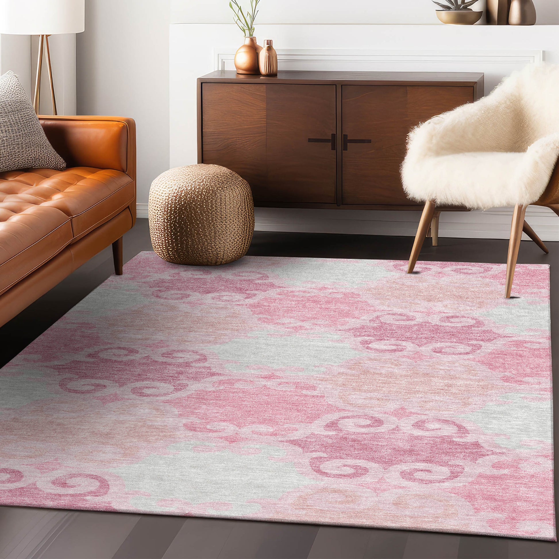 3' X 5' Pink And Gray Trellis Washable Indoor Outdoor Area Rug-8