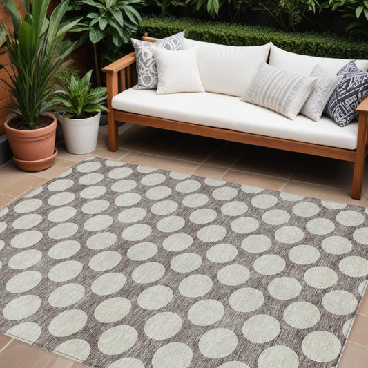 8' X 10' Taupe And Gray Polka Dot Washable Indoor Outdoor Area Rug-0