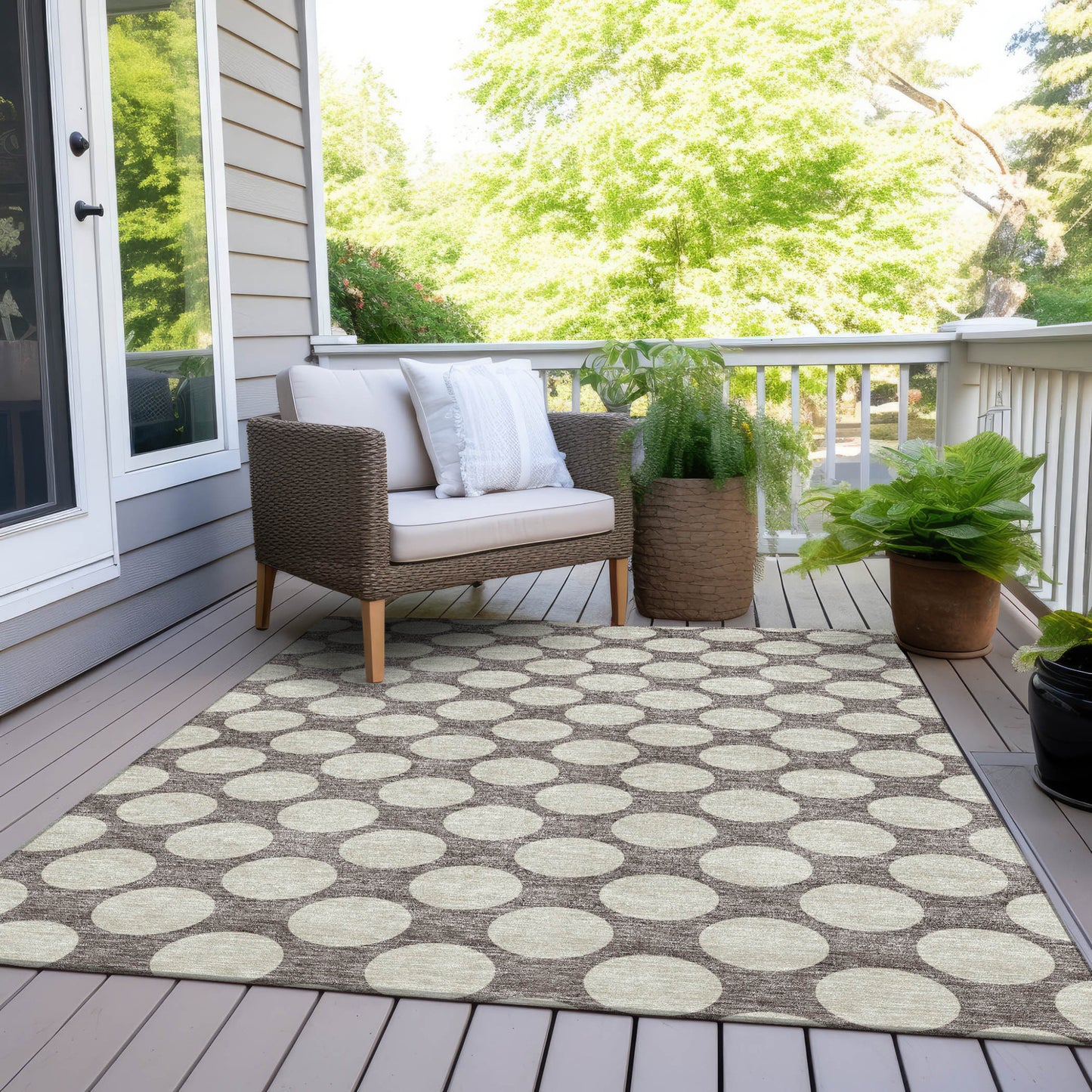 8' X 10' Taupe And Gray Polka Dot Washable Indoor Outdoor Area Rug-7
