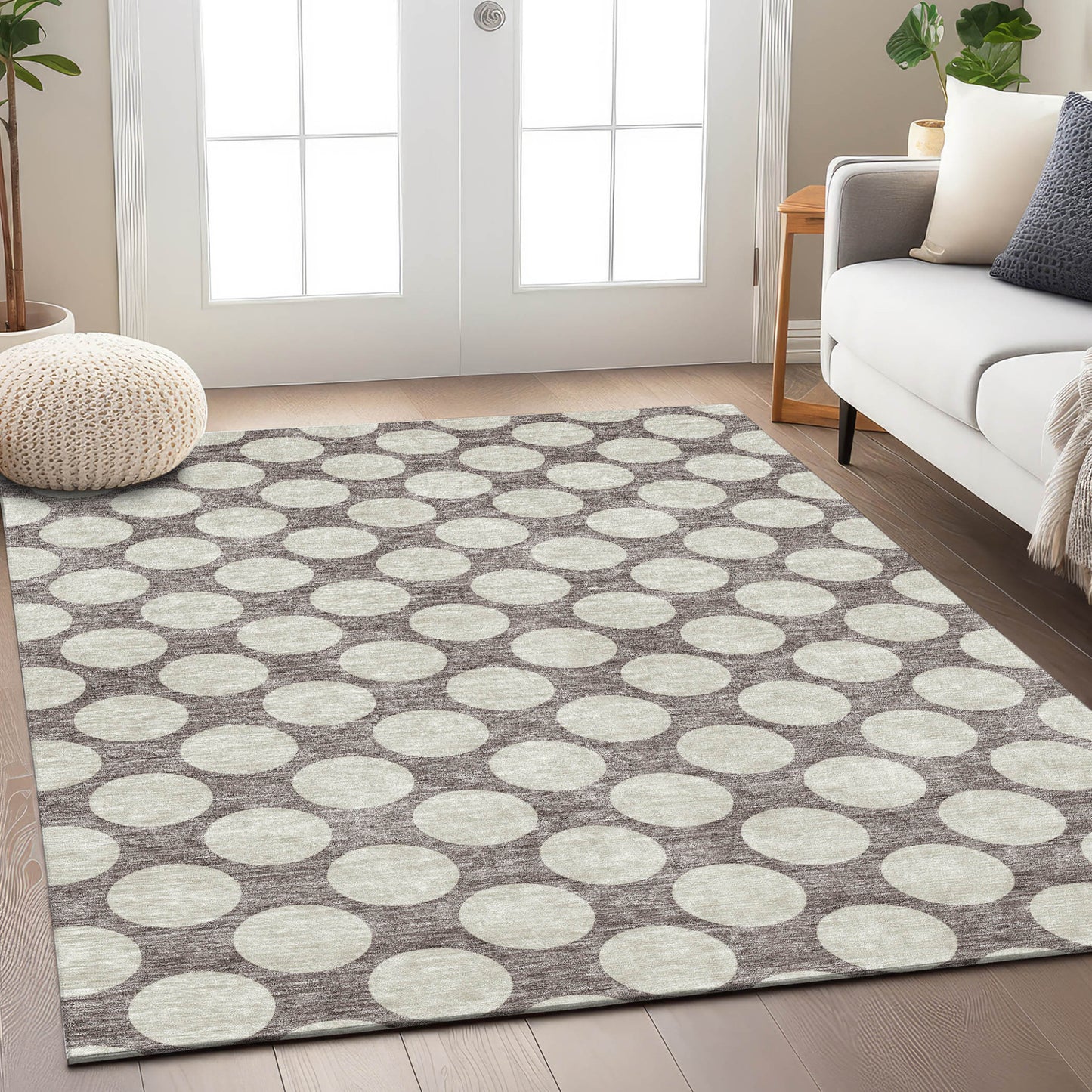 8' X 10' Taupe And Gray Polka Dot Washable Indoor Outdoor Area Rug-8