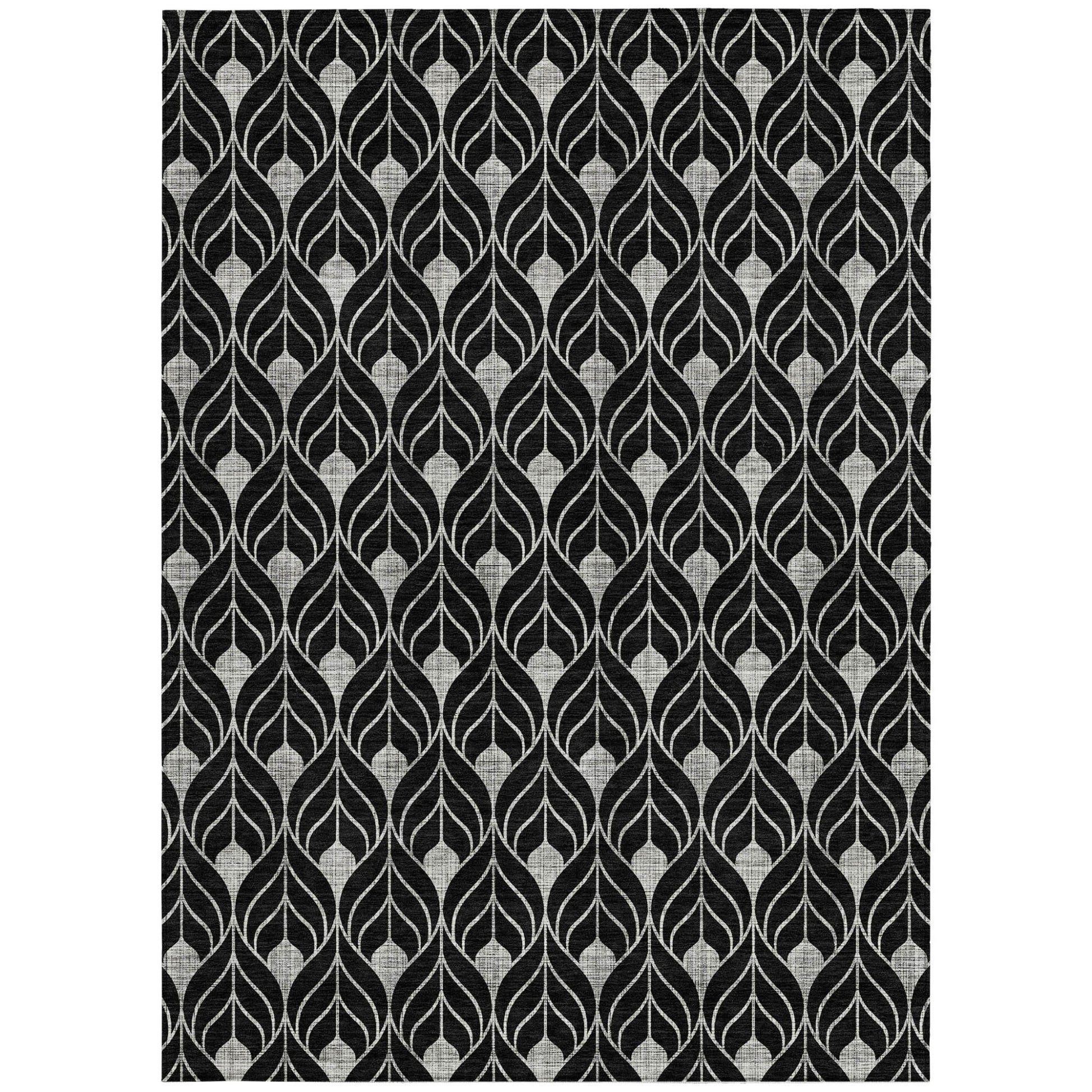 3' X 5' Black And Ivory Geometric Washable Indoor Outdoor Area Rug-5