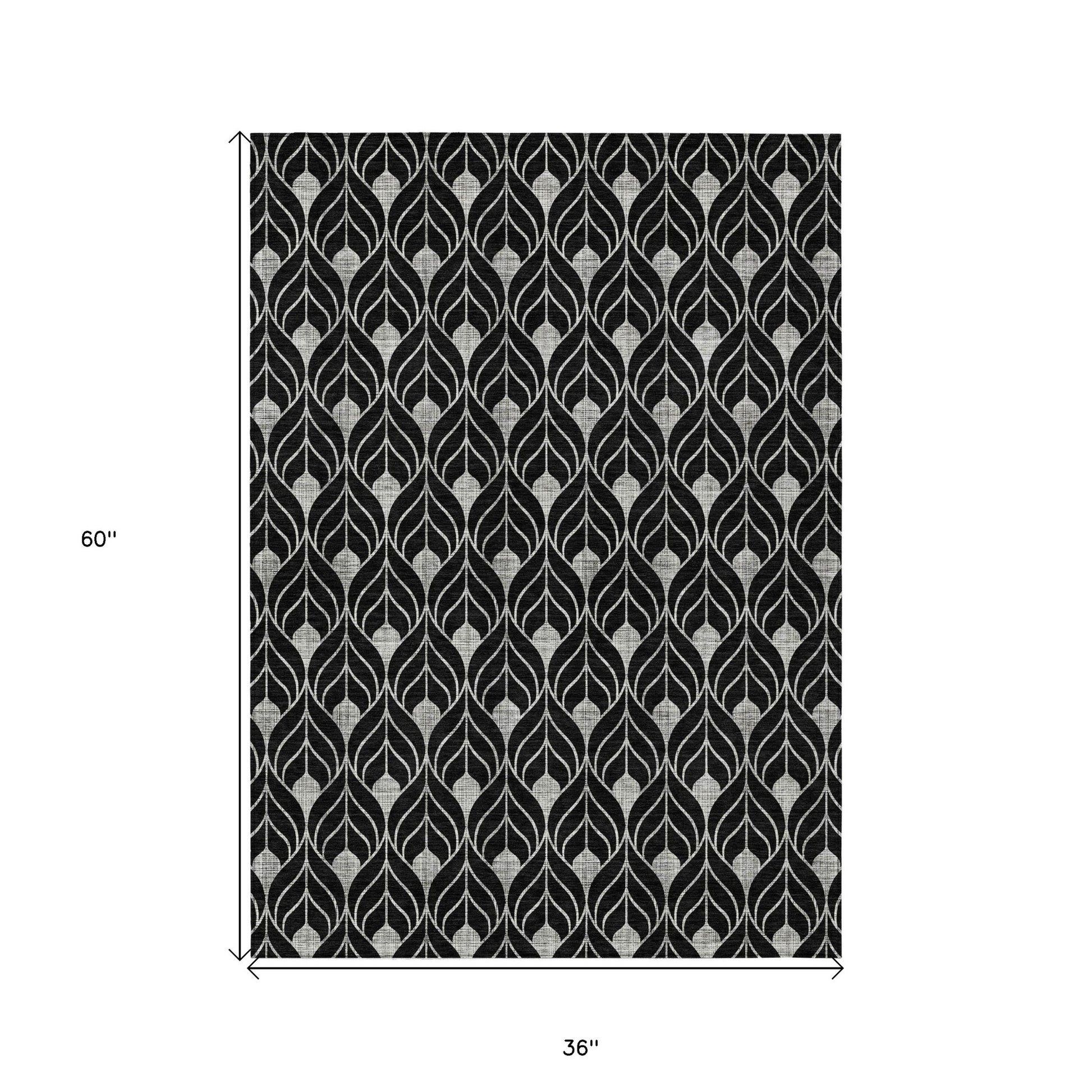3' X 5' Black And Ivory Geometric Washable Indoor Outdoor Area Rug-2