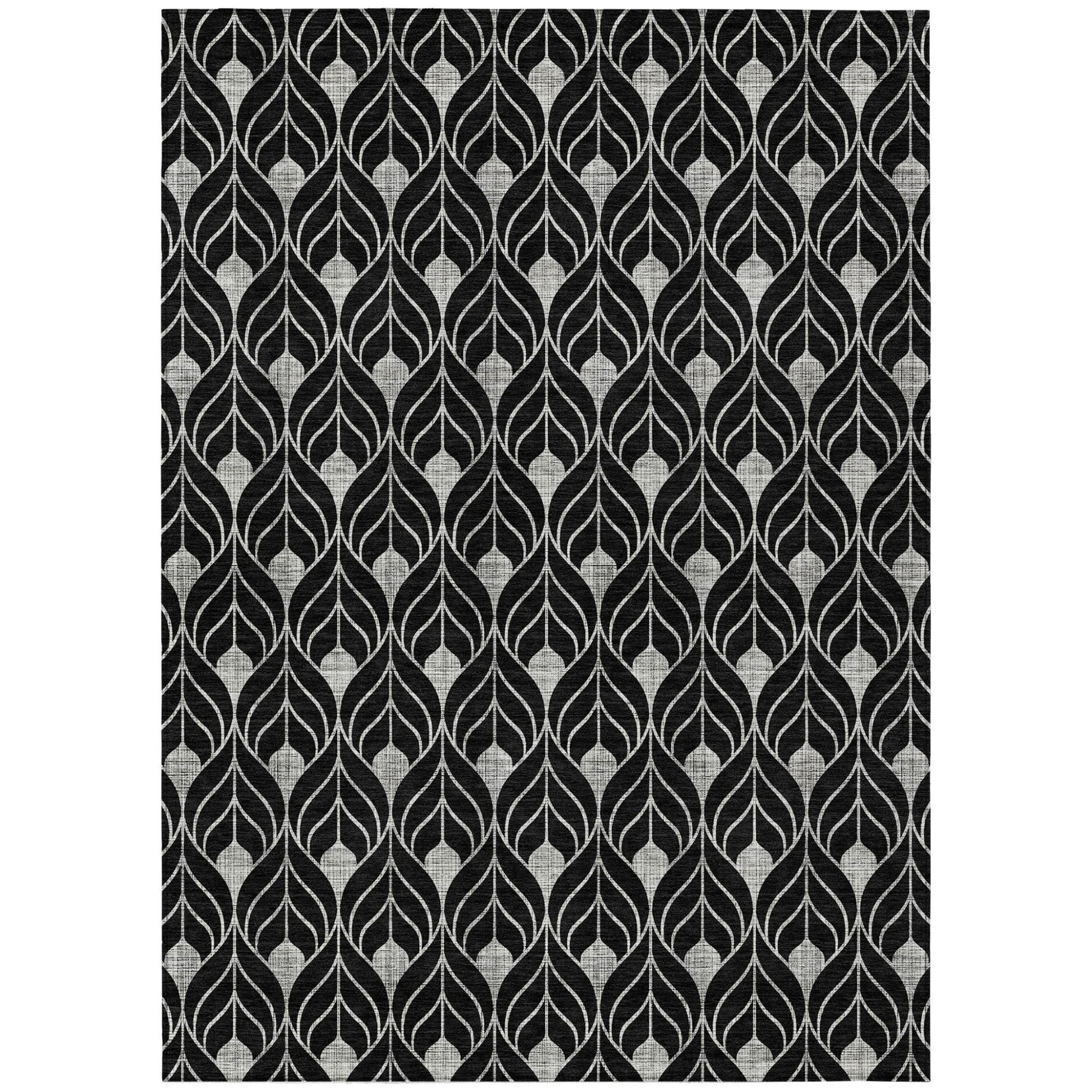 3' X 5' Black And Ivory Geometric Washable Indoor Outdoor Area Rug-1