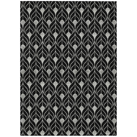 3' X 5' Black And Ivory Geometric Washable Indoor Outdoor Area Rug-1