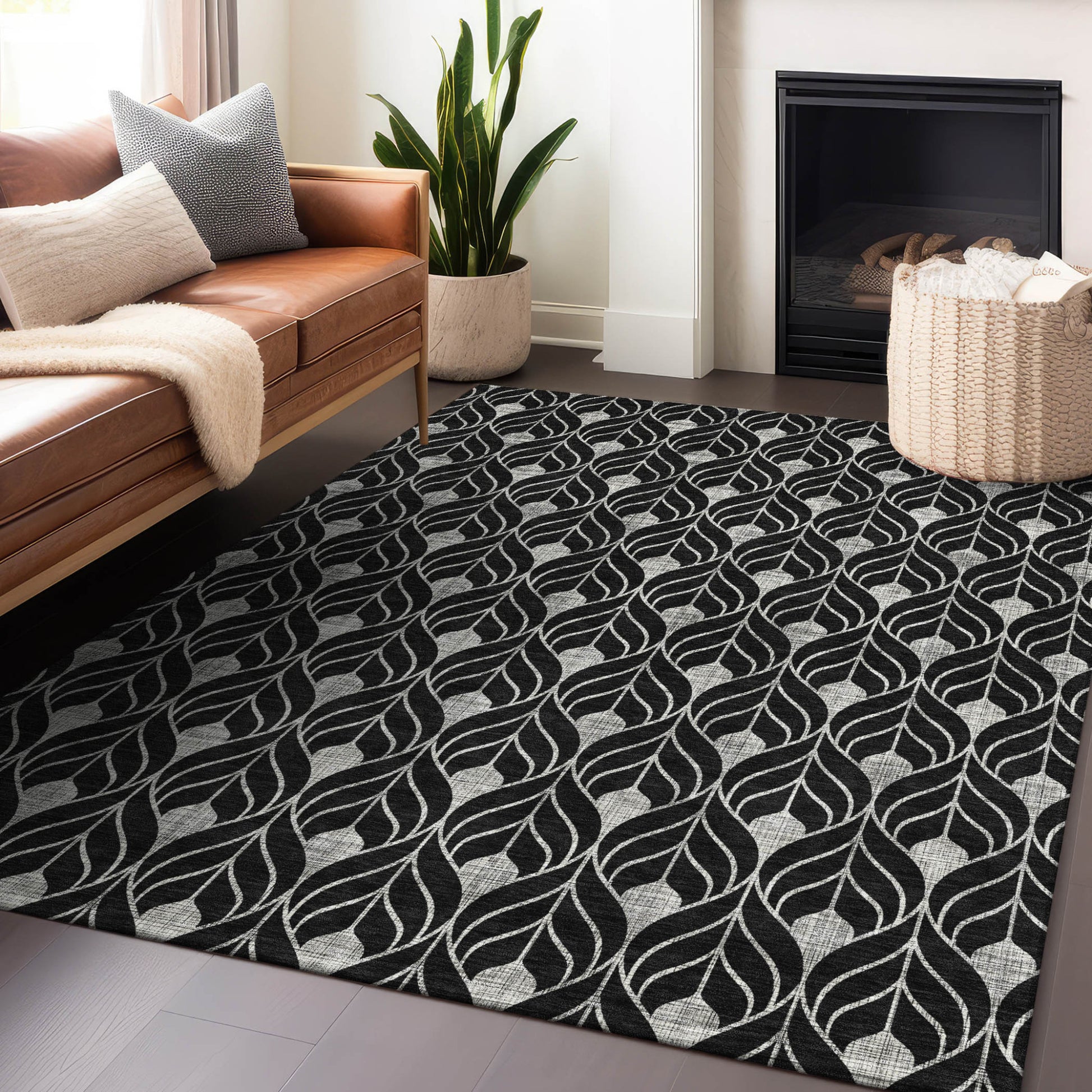 3' X 5' Black And Ivory Geometric Washable Indoor Outdoor Area Rug-7