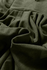 Corduroy Pleated Scallop Neck 3/4 Sleeve Mini Dress