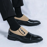 Men's Slip On Low Top Pointed Round Toe Button Leather Shoes