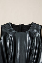 Faux Leather Ruffle Hem Sleeveless Mini Dress