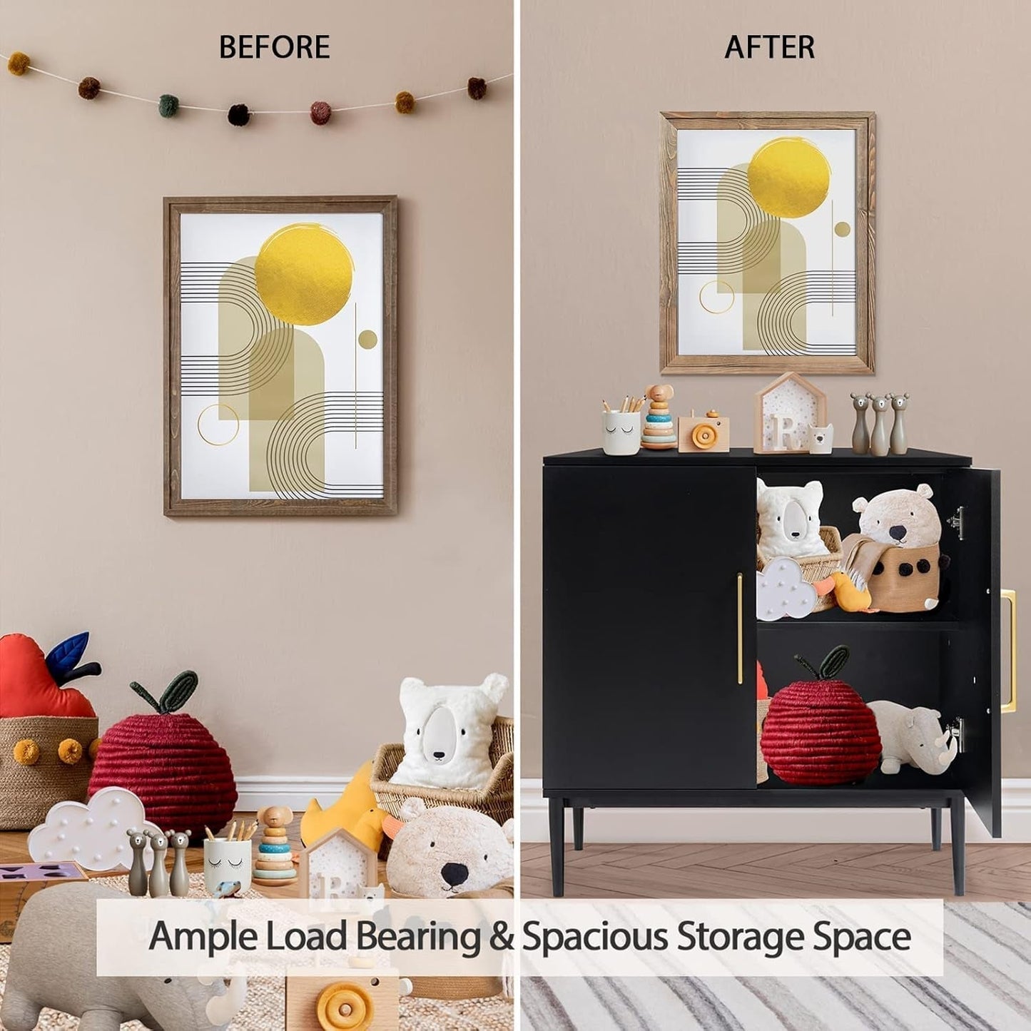 Modern Storage Cabinet, Free Standing Buffet Cabinet, Black Sideboard and Buffet Storage, Wood Accent Cabinet for Living Room, Hallway, Entryway, Dining Room, Bedroom (1, Black)-1