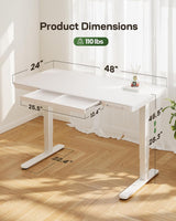 Height Adjustable Standing Desk 48x24 Inch With USB Ports And Drawer White-2