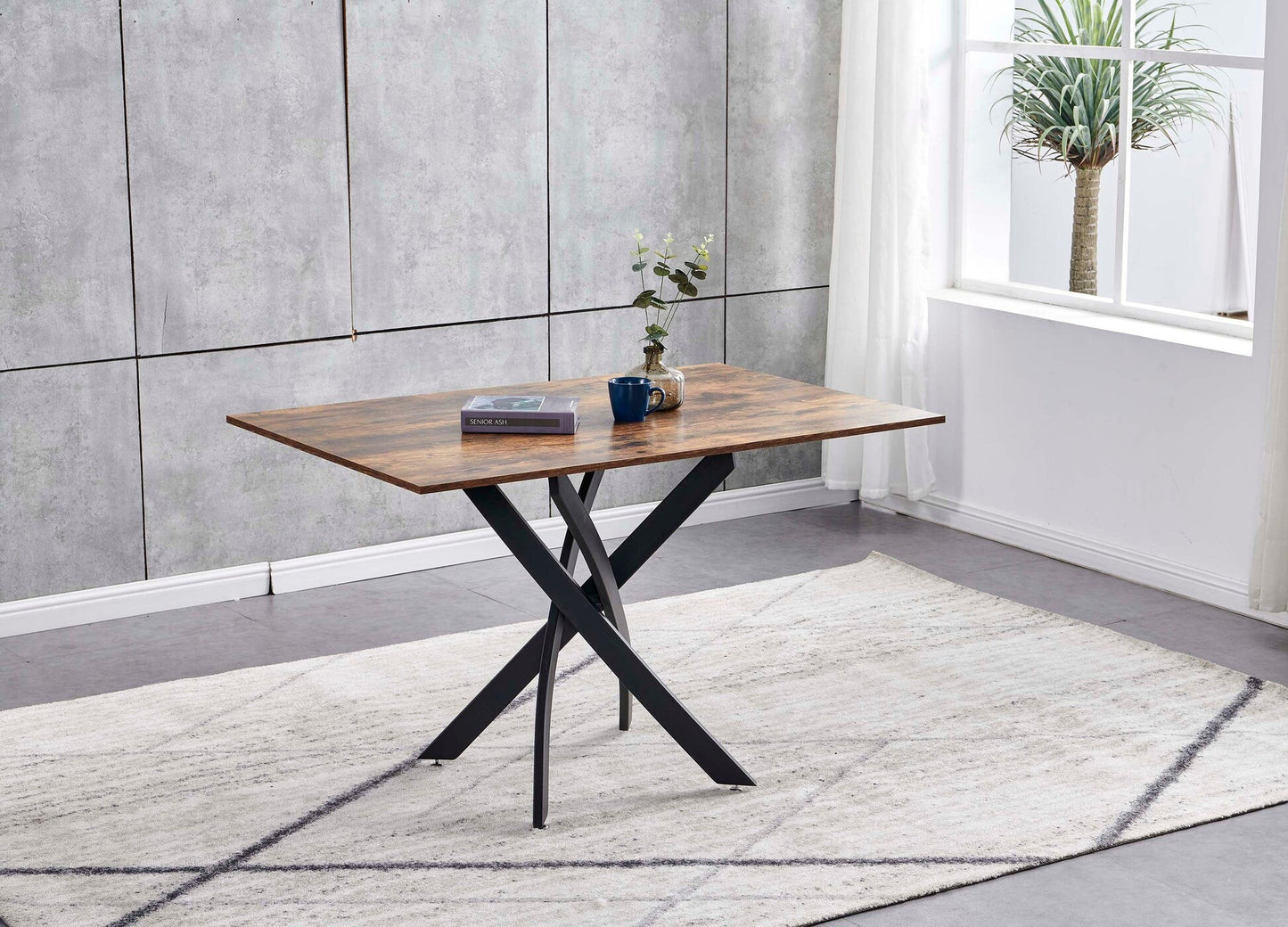 47" Brown and Black Wood and Metal Cross Leg Base Dining Table-4