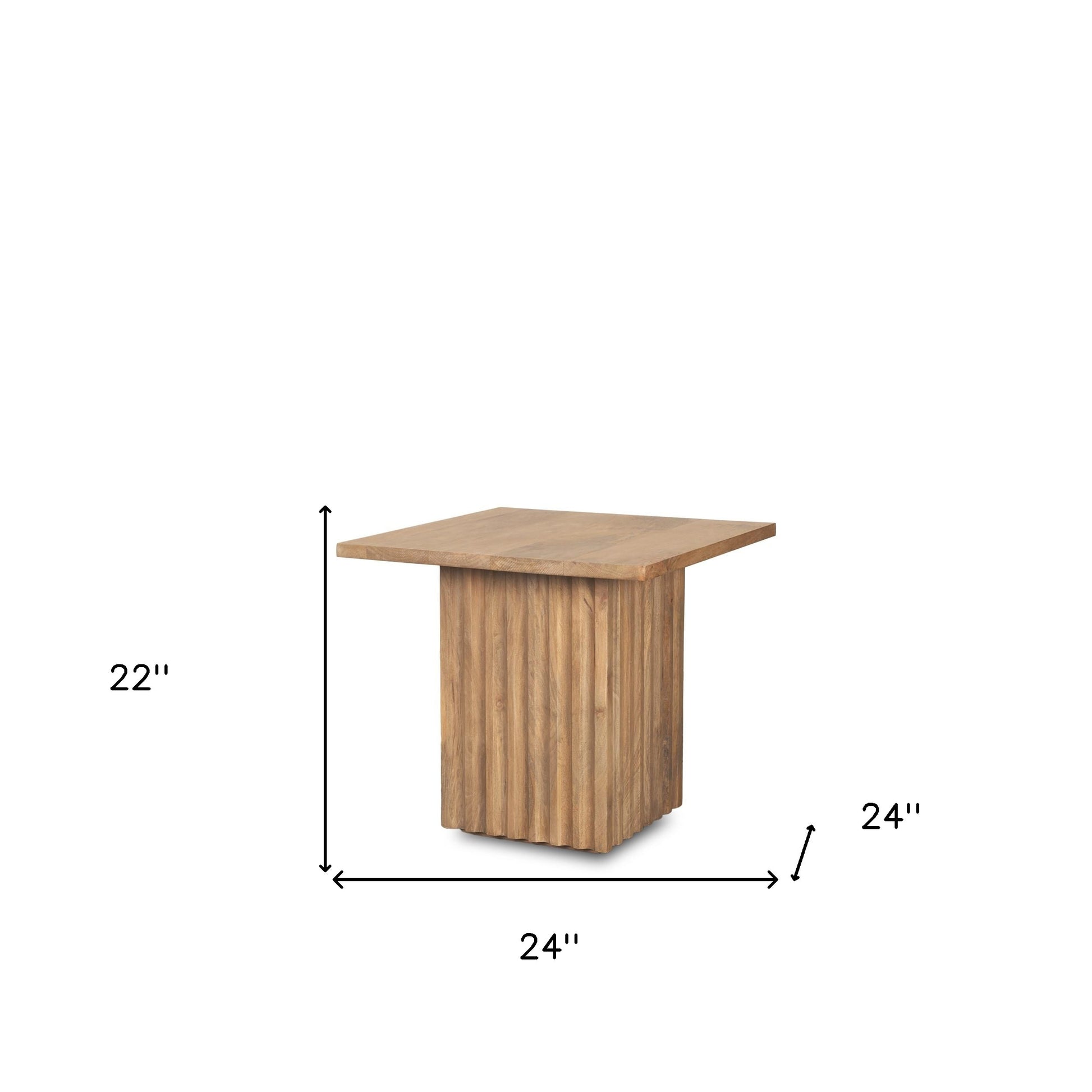 22" Brown Solid Wood Square Block End Table-5
