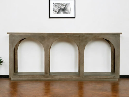 77" Brown Solid Wood Distressed Console Table With Arch Detailing-0
