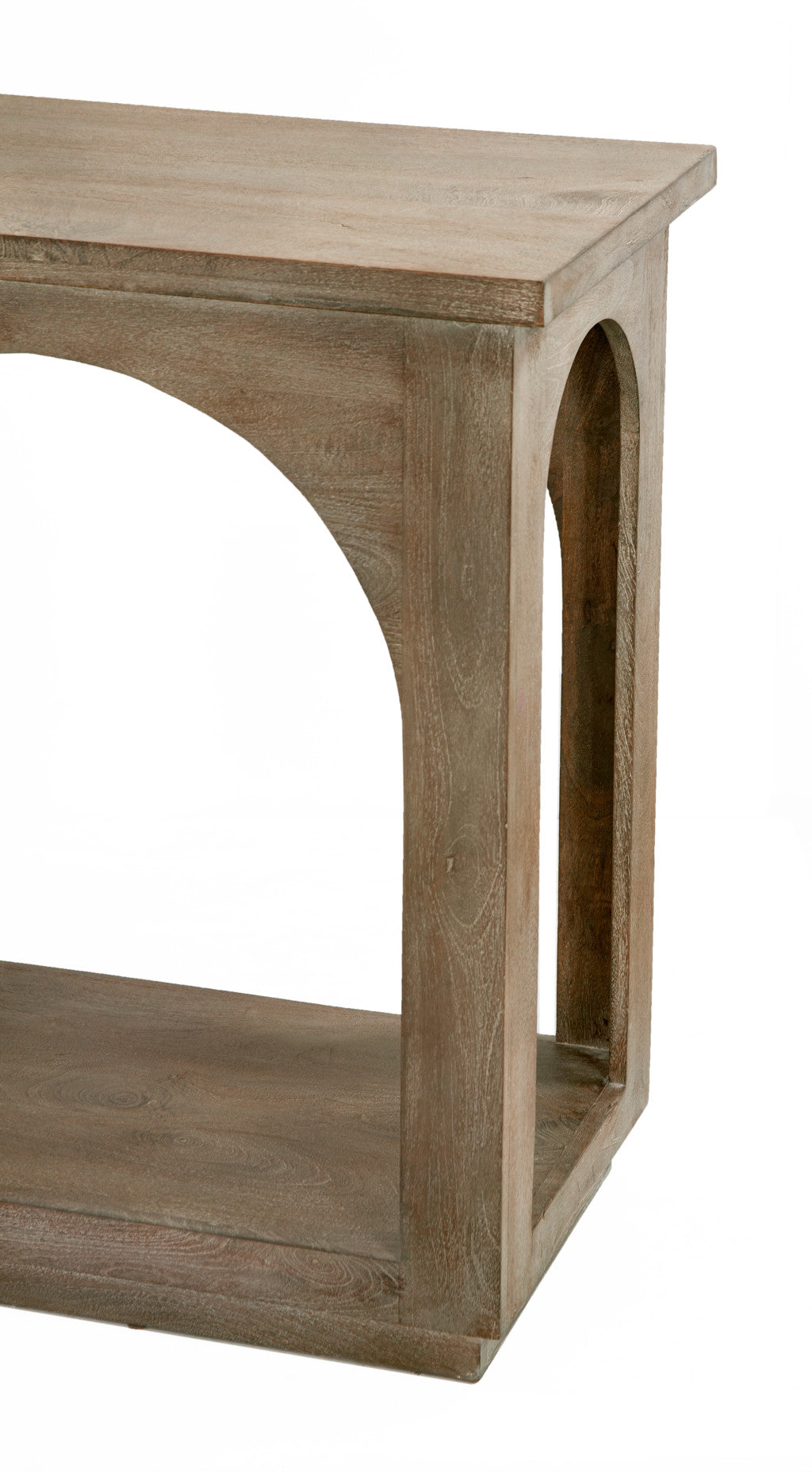 77" Brown Solid Wood Distressed Console Table With Arch Detailing-4