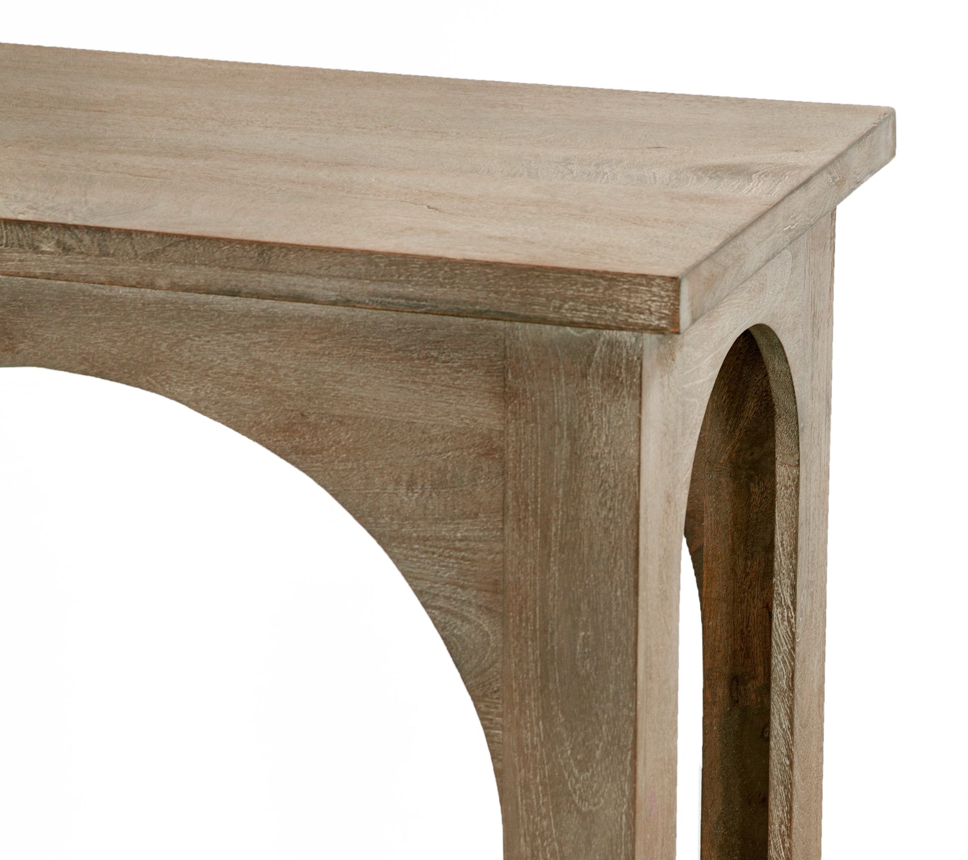 77" Brown Solid Wood Distressed Console Table With Arch Detailing-5